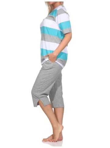 NORMANN Capri Schlafanzug kurzarm Blockstreifen in grün