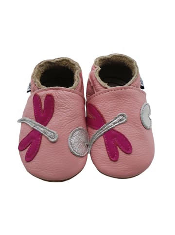 Mejale Rosa Baby-Laufanfänger aus echtem Leder, rutschfeste Sohlen – Libellen-Design