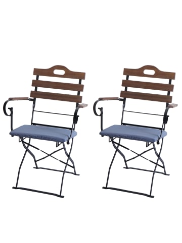 MCW 2x Biergartenstuhl J40, Hellbraun, Polster blau