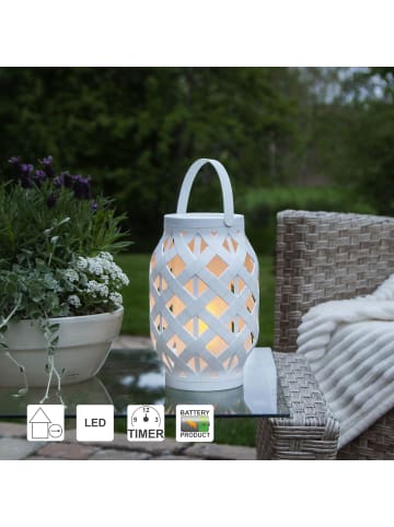 STAR Trading LED Outdoor-Laterne ,Flame Lantern, Batterie und Timer, weiß, 23cm, Ø
