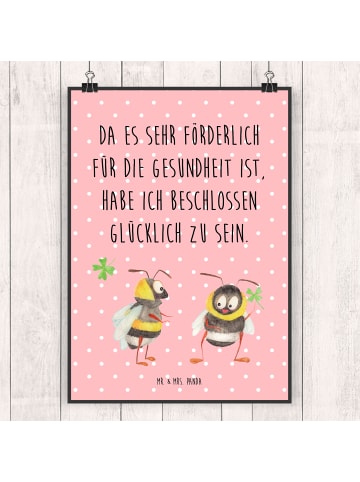 Mr. & Mrs. Panda Bild Hummeln Kleeblatt mit Spruch in Rot Pastell