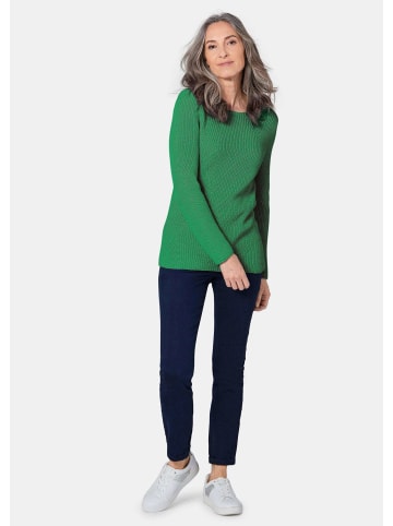 GOLDNER Kurzgröße:  Figurschmeichelnder Baumwoll-Pullover in grün
