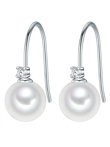 Lulu & Jane Perlen-Ohrhänger Messing Zirkonia Muschelkernperle in silber