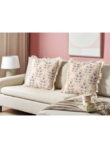 Beliani 2er-Set Dekokissen RUDBECKIA in Beige/Grau/Rosa