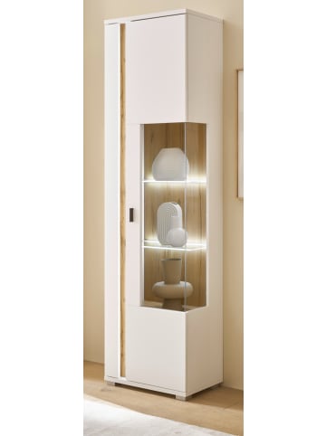 Furn.Design Vitrine weiß matt, Eiche Wotan 55 cm, Vitrinenschrank inklusive Frontbeleuchtung