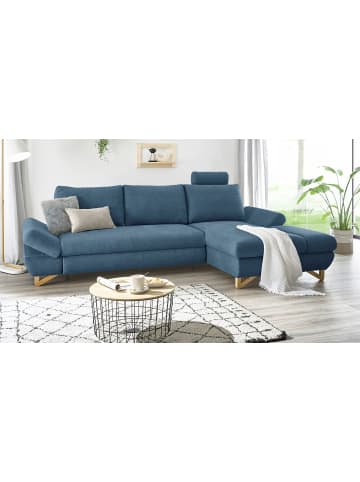 Furn.Design Ecksofa blau Struktur-Stoff, Sofa mit Bettfunktion und Stauraum 284 cm