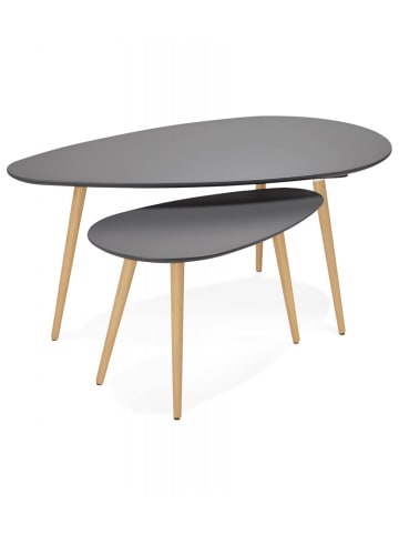 KADIMA DESIGN Couchtisch Set Oval Grau Massiv Eiche | Modern Minimalistisch in Anthrazit