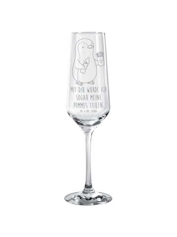 Mr. & Mrs. Panda Sektglas Pinguin Pommes mit Spruch in Transparent