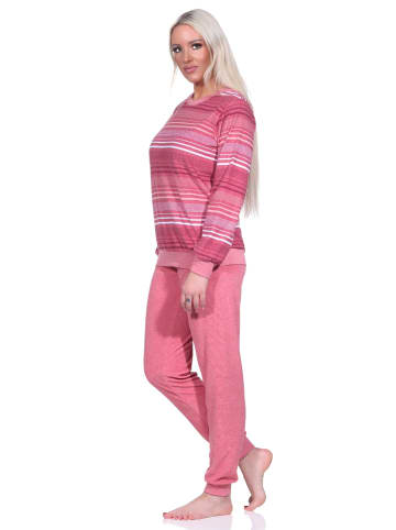 NORMANN Frottee Schlafanzug Bündchen  Streifendesign - 75868 in altrose