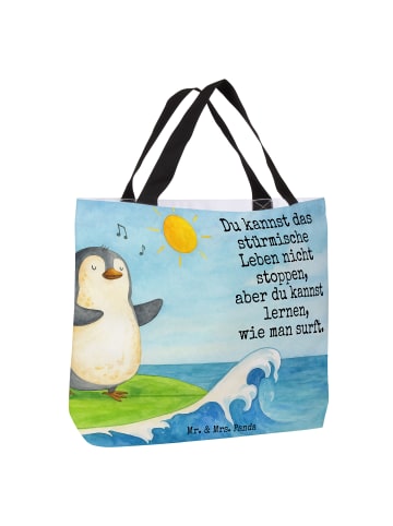 Mr. & Mrs. Panda Reisetasche Pinguin Surfer Design mit Spruch in Weiß