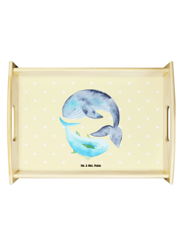Mr. & Mrs. Panda Tablett aus Holz Walfisch Thunfisch ohne Spruch in Gelb Pastell