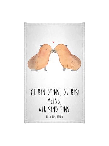 Mr. & Mrs. Panda Gästehandtuch Capybara Liebe mit Spruch in Weiß