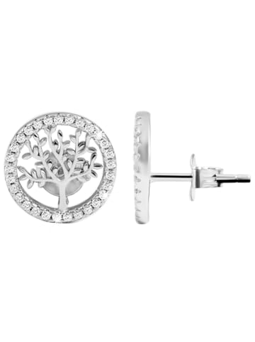 Adeliás Damen Ohrringe – Ohrstecker Lebensbaum aus 925 Silber mit Zirkonia in silber