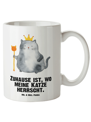 Mr. & Mrs. Panda 500 ml Tasse Katze König mit Spruch in Weiß