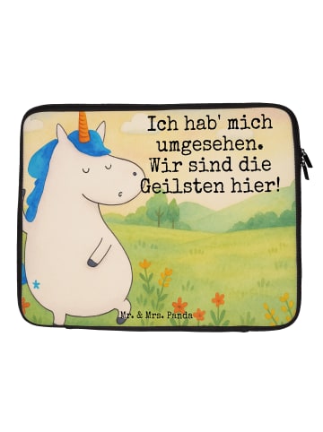 Mr. & Mrs. Panda Laptophülle Einhorn Mann Design mit Spruch in Weiß