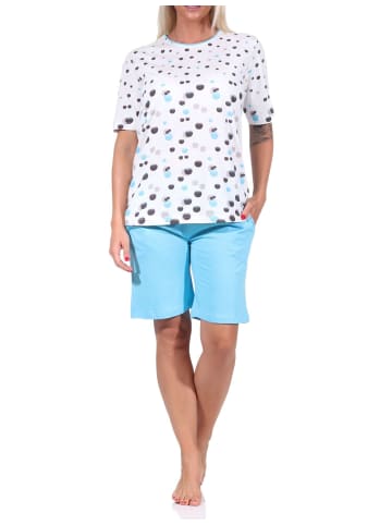 NORMANN kurzarm Shorty Schlafanzug Pyjama TupfenPunkte - 72799 in blau