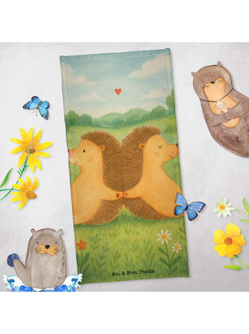 Mr. & Mrs. Panda Handtuch Igel händchenhaltend Design ohne Spruch in Weiß