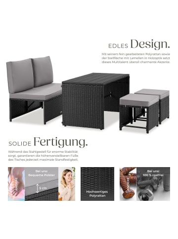 tectake 2-in-1-Rattanlounge-Set, höhenverstellbare Tischfüße, wasserabweisend