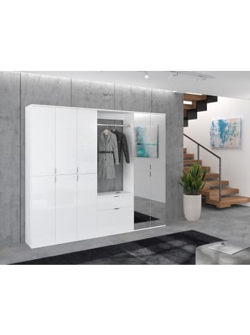 Inn.Furn Garderobenschrank weiß Hochglanz 213 cm mit Spiegel, Flurgarderobe