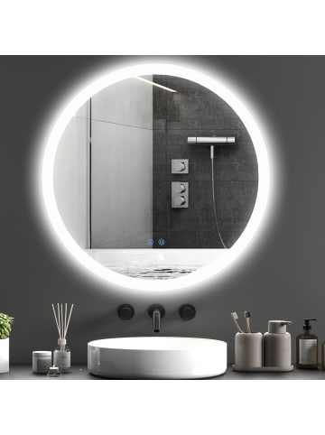 Kleankin Badezimmerspiegel-Ø70 x 3H cm-Weiß+Silber