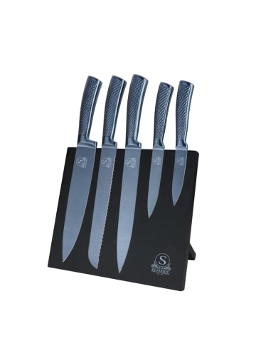 Cheffinger 6-teiliges Messer-Set mit ergonomischem Griff & magnetischem Messerblock in Blau