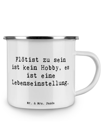 Mr. & Mrs. Panda Emaille Tasse Spruch Flöte Lebensgefühl mit Spruch in Weiß