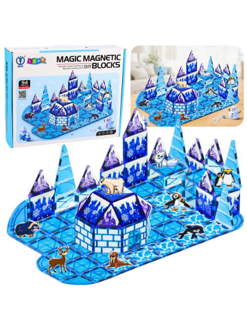 LEAN TOYS Magnetische Bausteine Eisland Tierfiguren Blau 94 Stück.