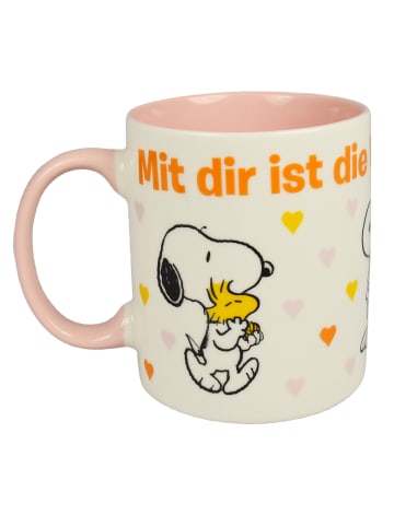 Snoopy Peanuts Snoopy Tasse die Welt Kaffeetasse Becher 320 ml in weiss/rosa