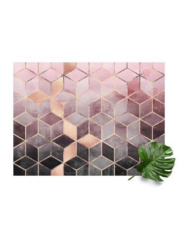 WALLART Vinyl-Teppich - Rosa Grau goldene Geometrie in Rosa