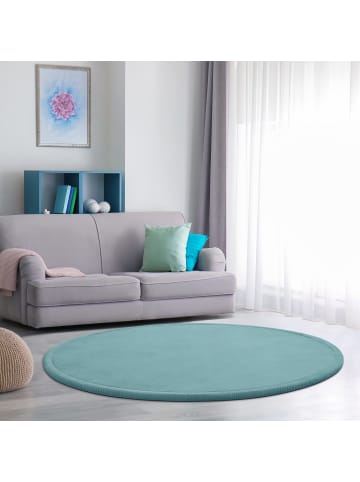 KADIMA DESIGN Hochflor Teppich waschmaschinenwaschbar Unifarben Schlafzimmer in Blau