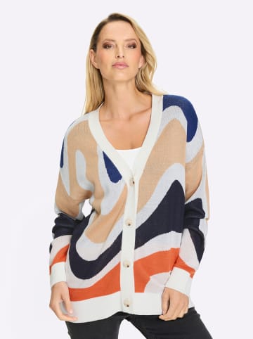 Heine Jacquardstrickjacke in ecru-marine-gemustert