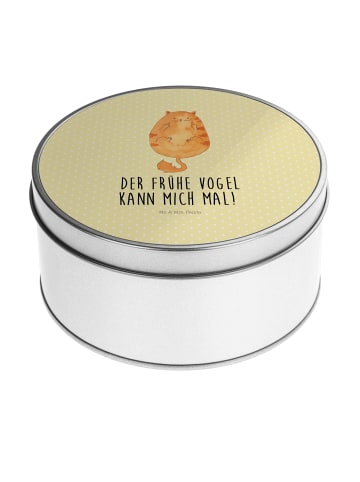 Mr. & Mrs. Panda Teedose Katze Frühaufsteher mit Spruch in Gelb Pastell