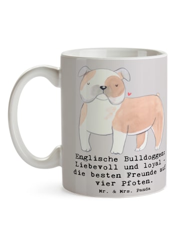 Mr. & Mrs. Panda Kaffeetasse Englische Bulldogge Freunde mit Spruch in Grau Pastell