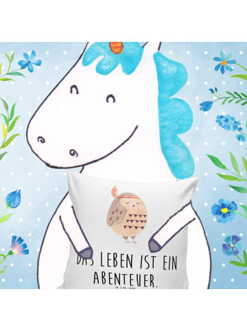 Mr. & Mrs. Panda 40 x 40 Kissen Eule Federschmuck mit Spruch in Weiß