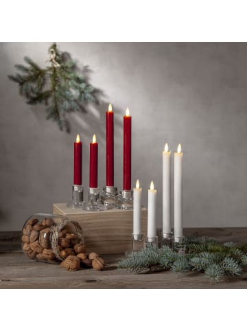 STAR Trading LED Stabkerzen, Flamme' in Weiß, 2er Set, Batterie, Timer, flackernd,