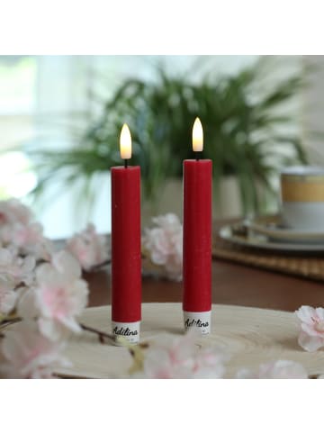 Adilina 2x LED Stabkerzen LINA Rustik-Optik Echtwachs H: 16cm in rot