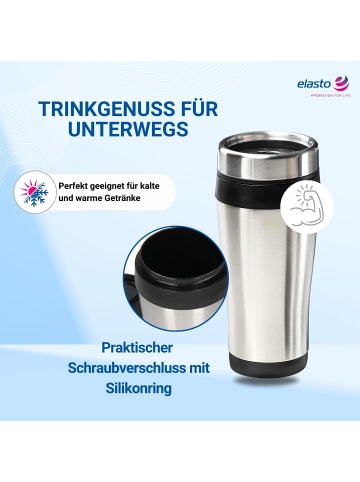 elasto Isolierbecher "Allan" in silber/schwarz - 400 ml
