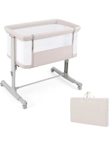 COSTWAY Beistellbett Babywippe mit Matratze 3 in 1 in Beige