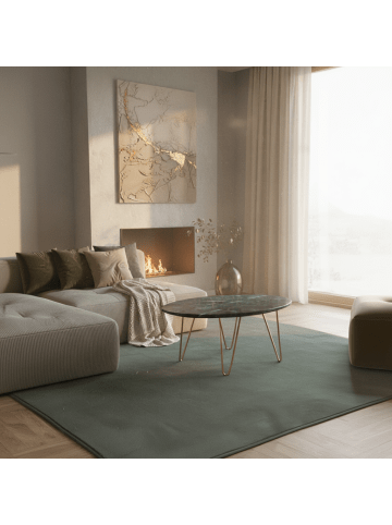 KADIMA DESIGN Teppich Kurzflor Uni-Look Polyester Wohnzimmer waschbar in Grün