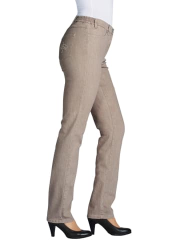 GOLDNER Jeans LOUISA mit Stickerei in helltaupe