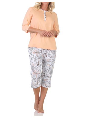 NORMANN Kurzarm Pyjama Caprihose floralem print in apricot