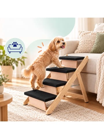 relaxdays Hundetreppe "4 Stufen" in Natur/Schwarz - (B)79 x (H)63 x (T)44 cm