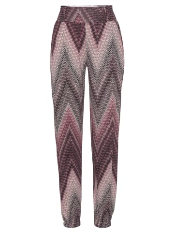 LASCANA Jerseyhose in sand-bordeaux bedruckt