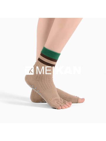 MUNADUNA Yoga-/Pilates-Zehensocken mit offenen Zehen – Streifen-Design in Braun
