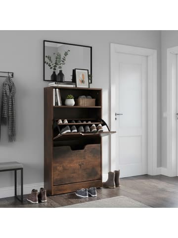relaxdays Schuhschrank "Industrial" in Dunkelbraun - (B)60 x (H)102 x (T)24 cm