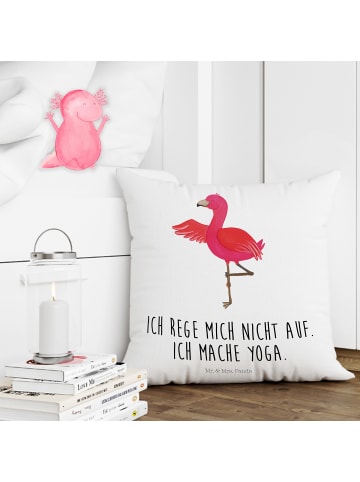 Mr. & Mrs. Panda Kopfkissen Flamingo Yoga mit Spruch in Weiß