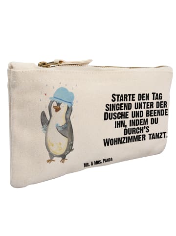 Mr. & Mrs. Panda Kosmetiktäschchen Pinguin Duschen mit Spruch in Weiß