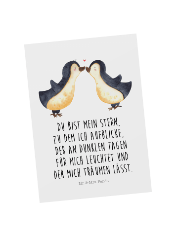 Mr. & Mrs. Panda Postkarte Pinguin Liebe mit Spruch in Weiß