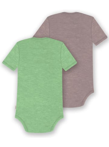 Normani Outdoor Sports 2er Set Baby Merino Body Kurzarm Tauranga in Grün/Rosa