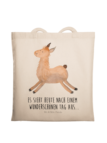 Mr. & Mrs. Panda Tragetasche Lama Springen mit Spruch in Creme
